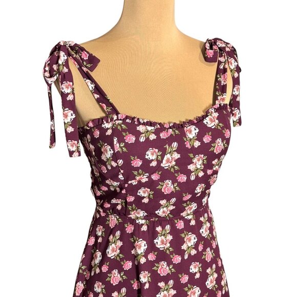 Altar'd State Milkmaid Floral Mini Dress Sz.M Burgundy Smocked Boho Coquette - Picture 4 of 13